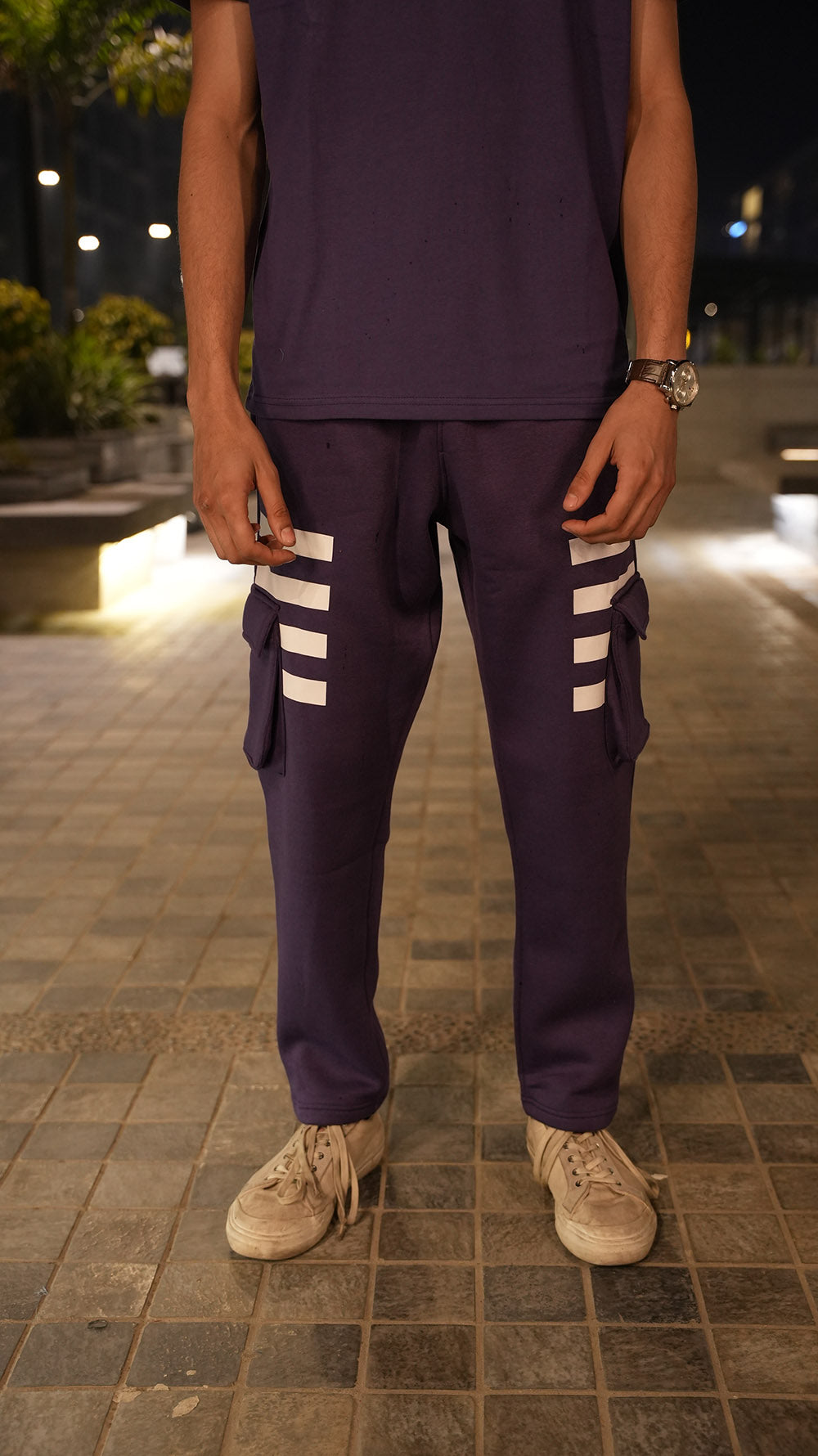 CARGO PURPLE STRIPED FLEECE TROUSER -M