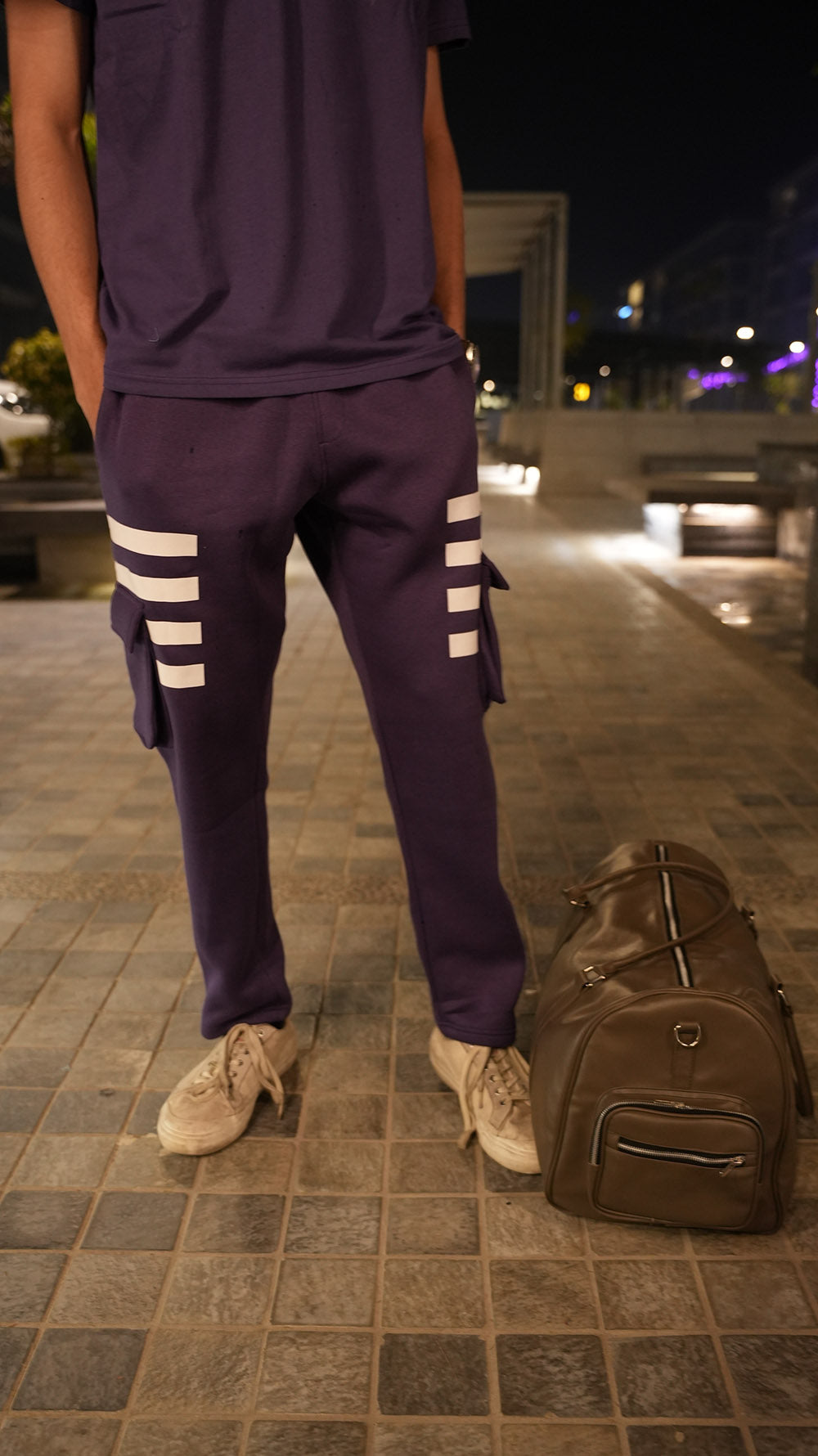 CARGO PURPLE STRIPED FLEECE TROUSER -M