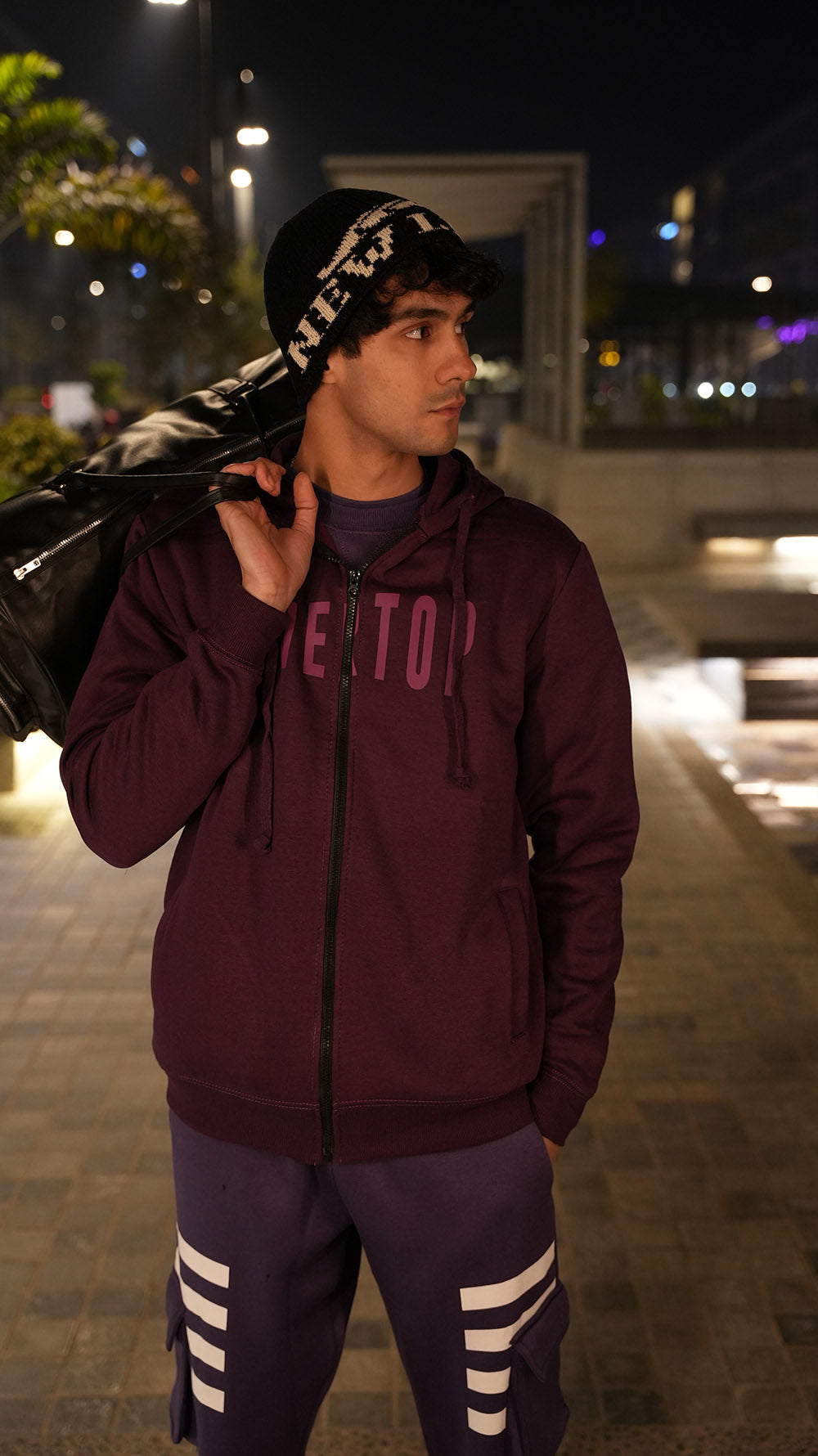 PURPLE OVERTOP PRINTED HOODIE -M