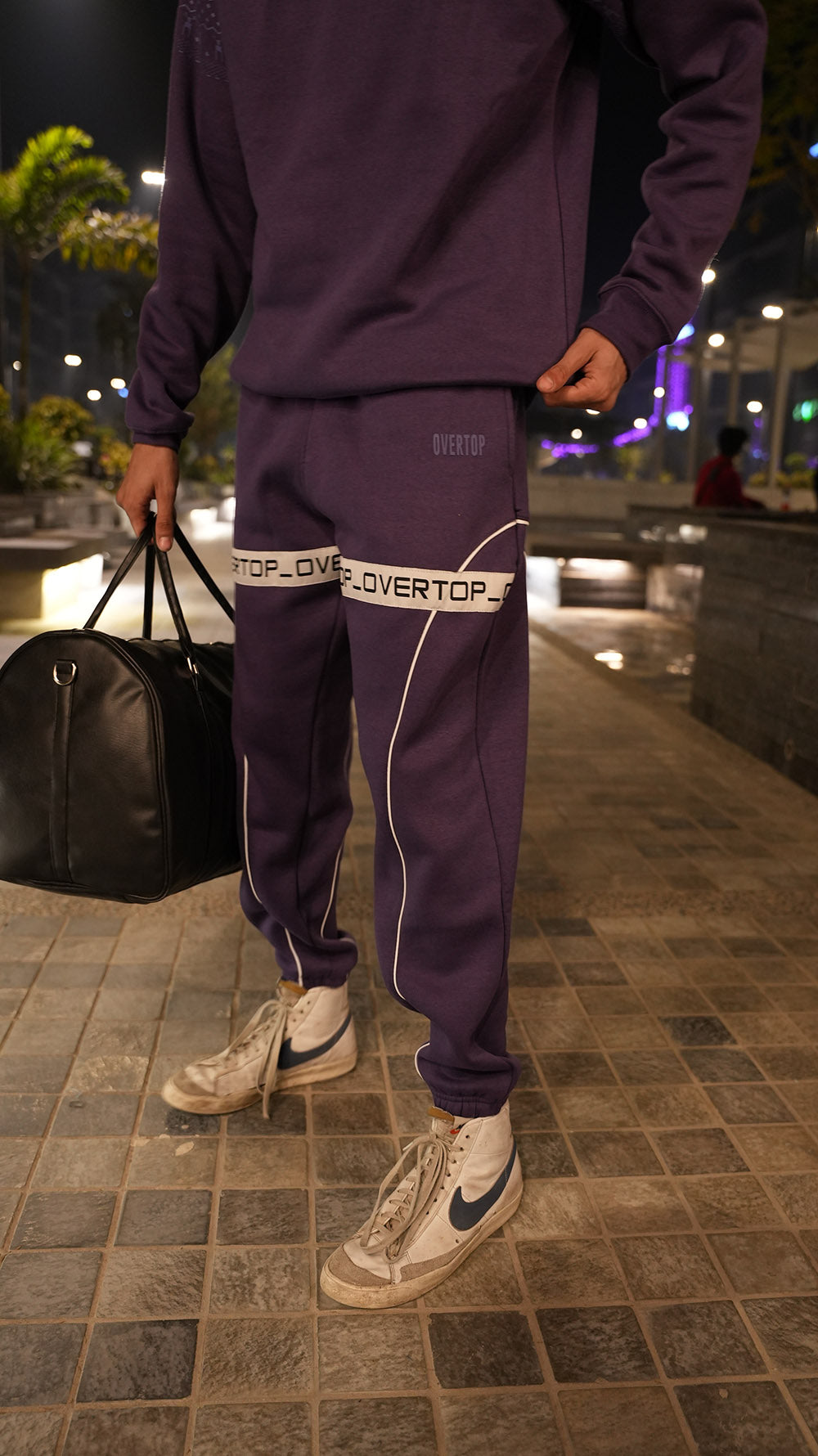 PURPLE OVERTOP EMBOSSED PRINTED TROUSER -M