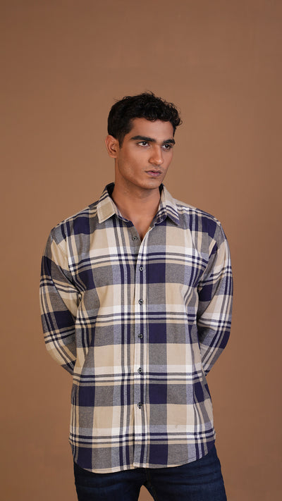 OFF WHITE NAVY CHECKERED SHIRT