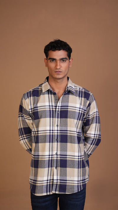 OFF WHITE NAVY CHECKERED SHIRT