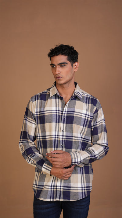 OFF WHITE NAVY CHECKERED SHIRT