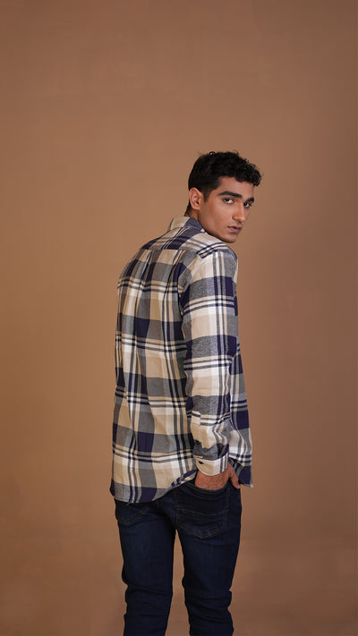 OFF WHITE NAVY CHECKERED SHIRT