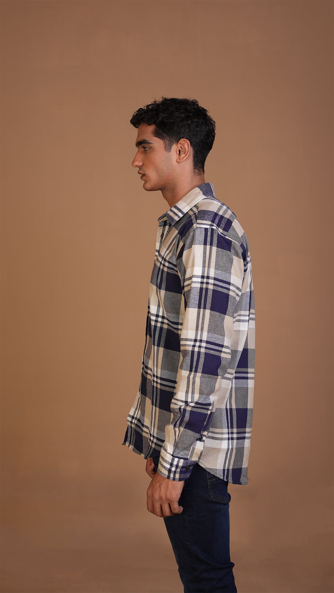 OFF WHITE NAVY CHECKERED SHIRT