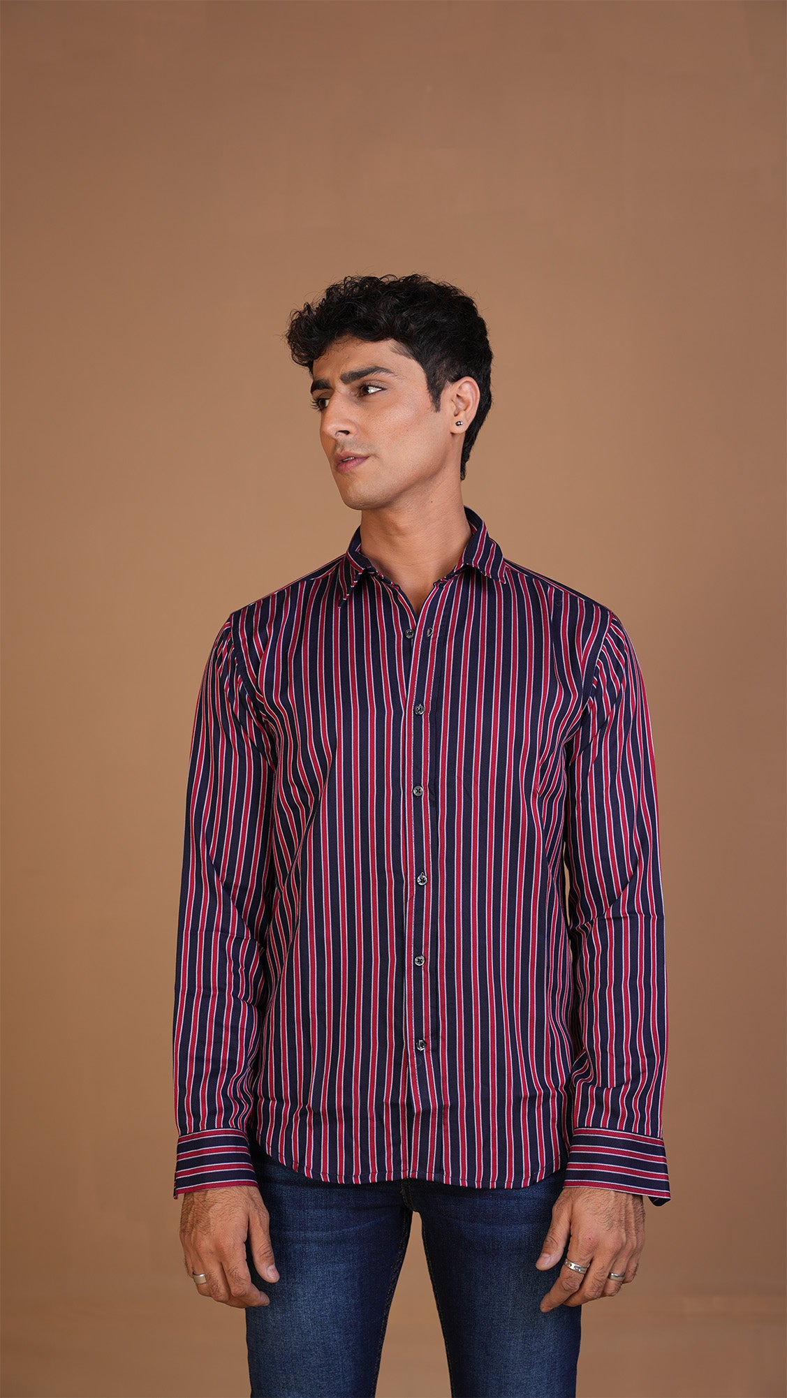 MAROON NAVY STRIPED SHIRT