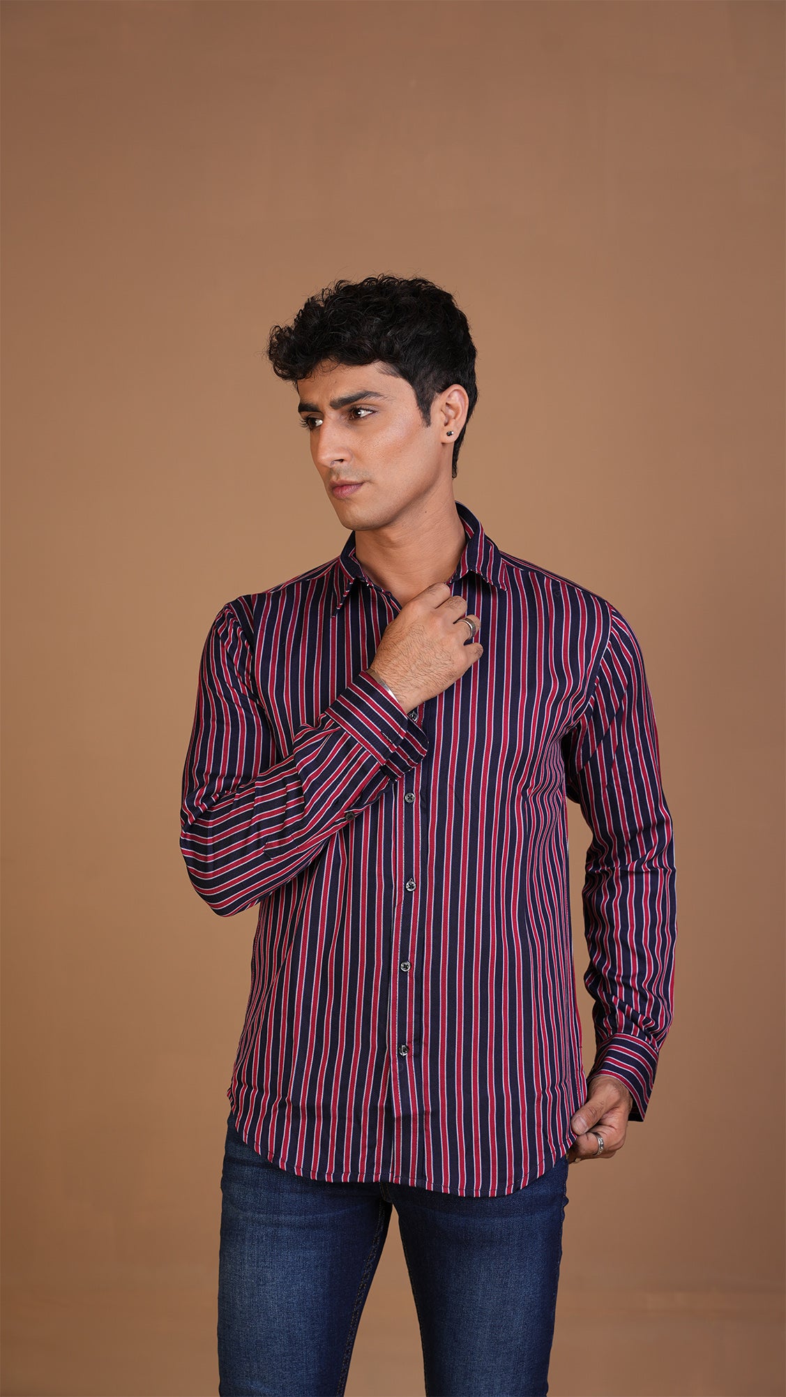 MAROON NAVY STRIPED SHIRT