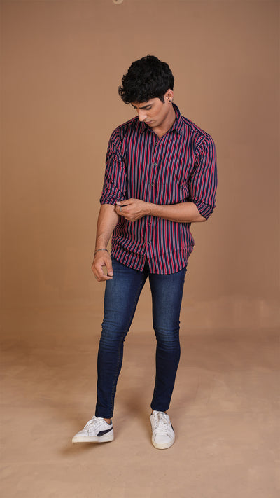 MAROON NAVY STRIPED SHIRT