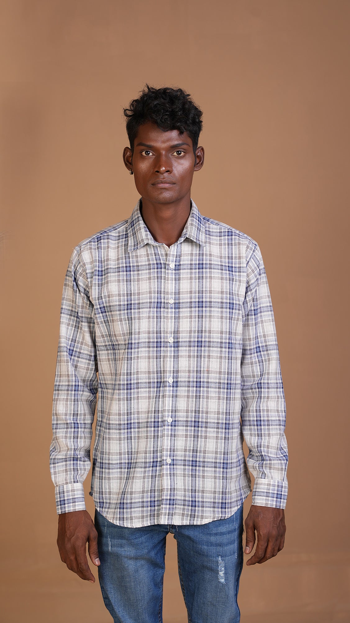 STEVE BLUE & WHITE CHECKERED SHIRT