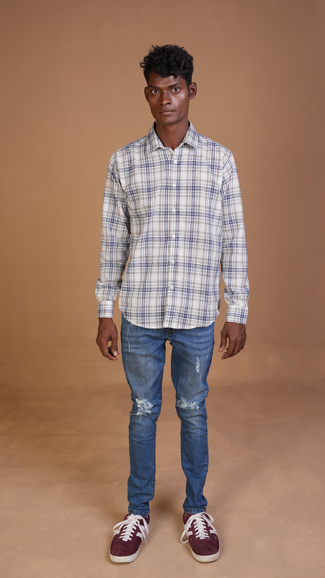 STEVE BLUE & WHITE CHECKERED SHIRT