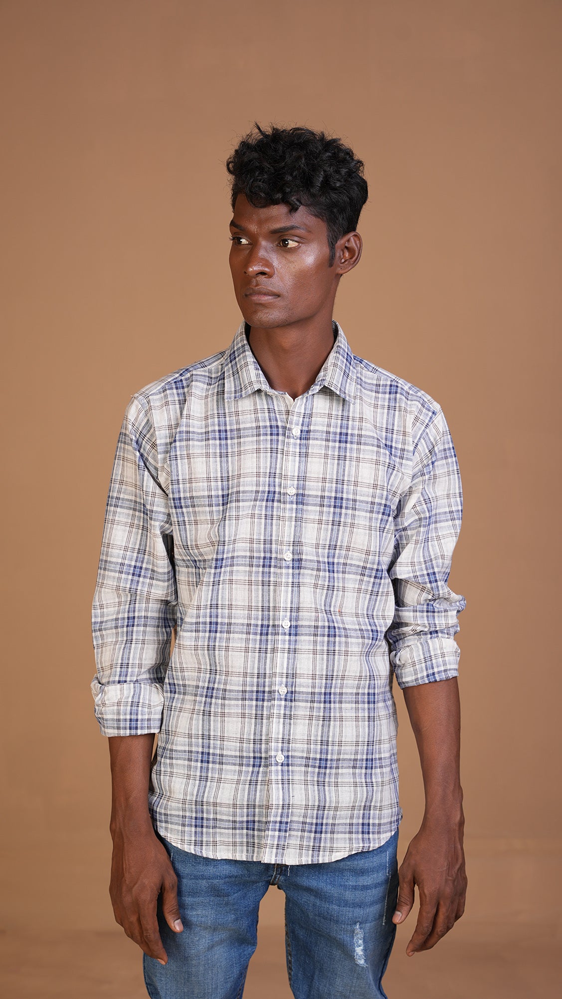 STEVE BLUE & WHITE CHECKERED SHIRT