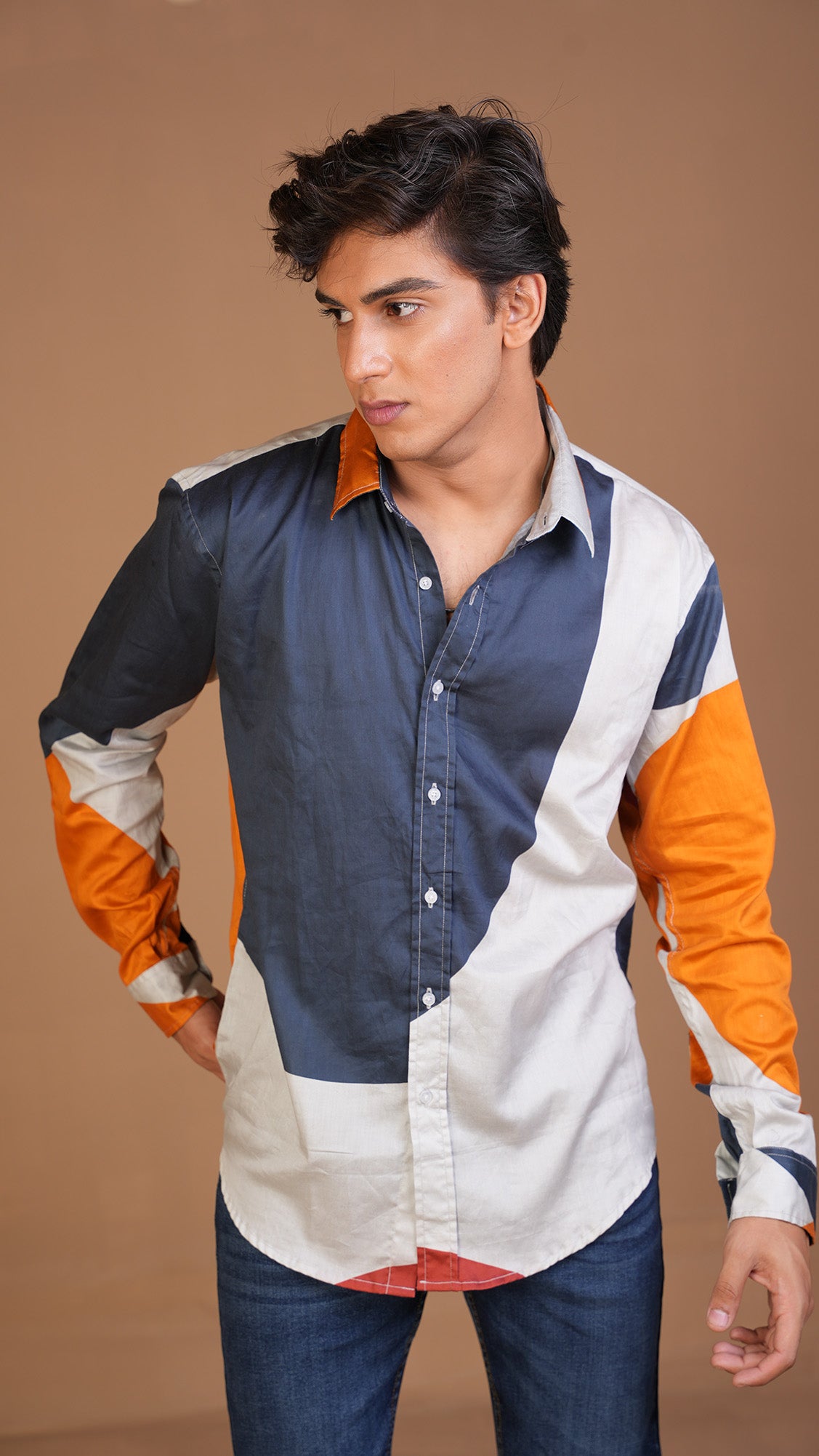 COTTON SATIN MULTI SHADED SHIRT