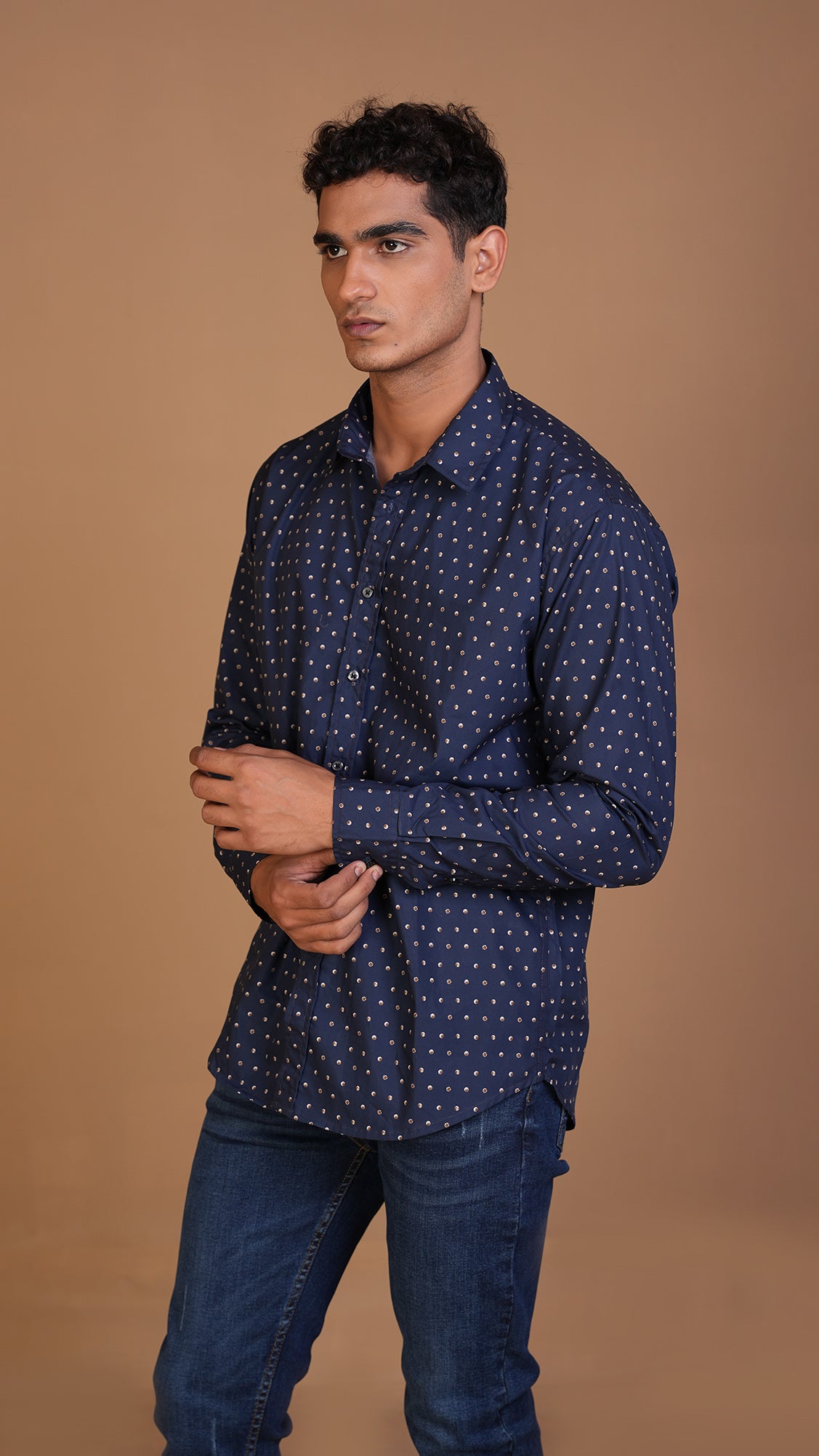 NAVY BLUE POLKA DOT SHIRT