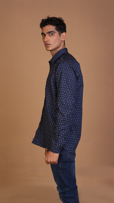 NAVY BLUE POLKA DOT SHIRT