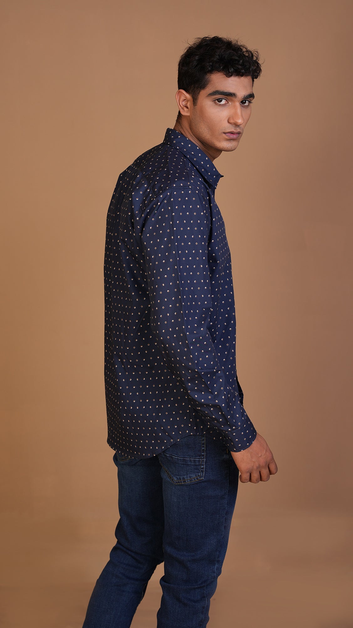 NAVY BLUE POLKA DOT SHIRT