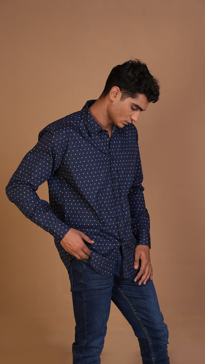 NAVY BLUE POLKA DOT SHIRT