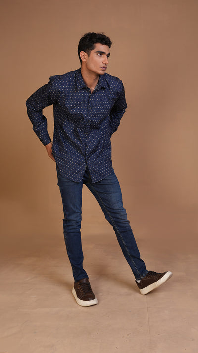 NAVY BLUE POLKA DOT SHIRT