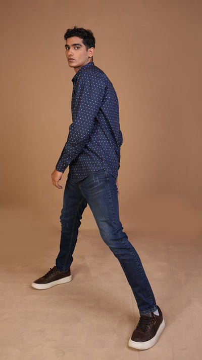 NAVY BLUE POLKA DOT SHIRT