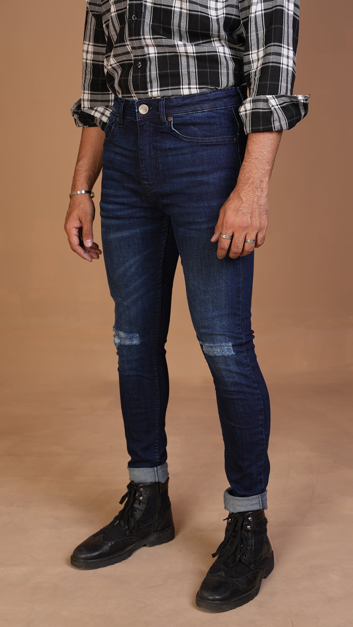 Dark Blue Skinny Fit Ripped Jeans