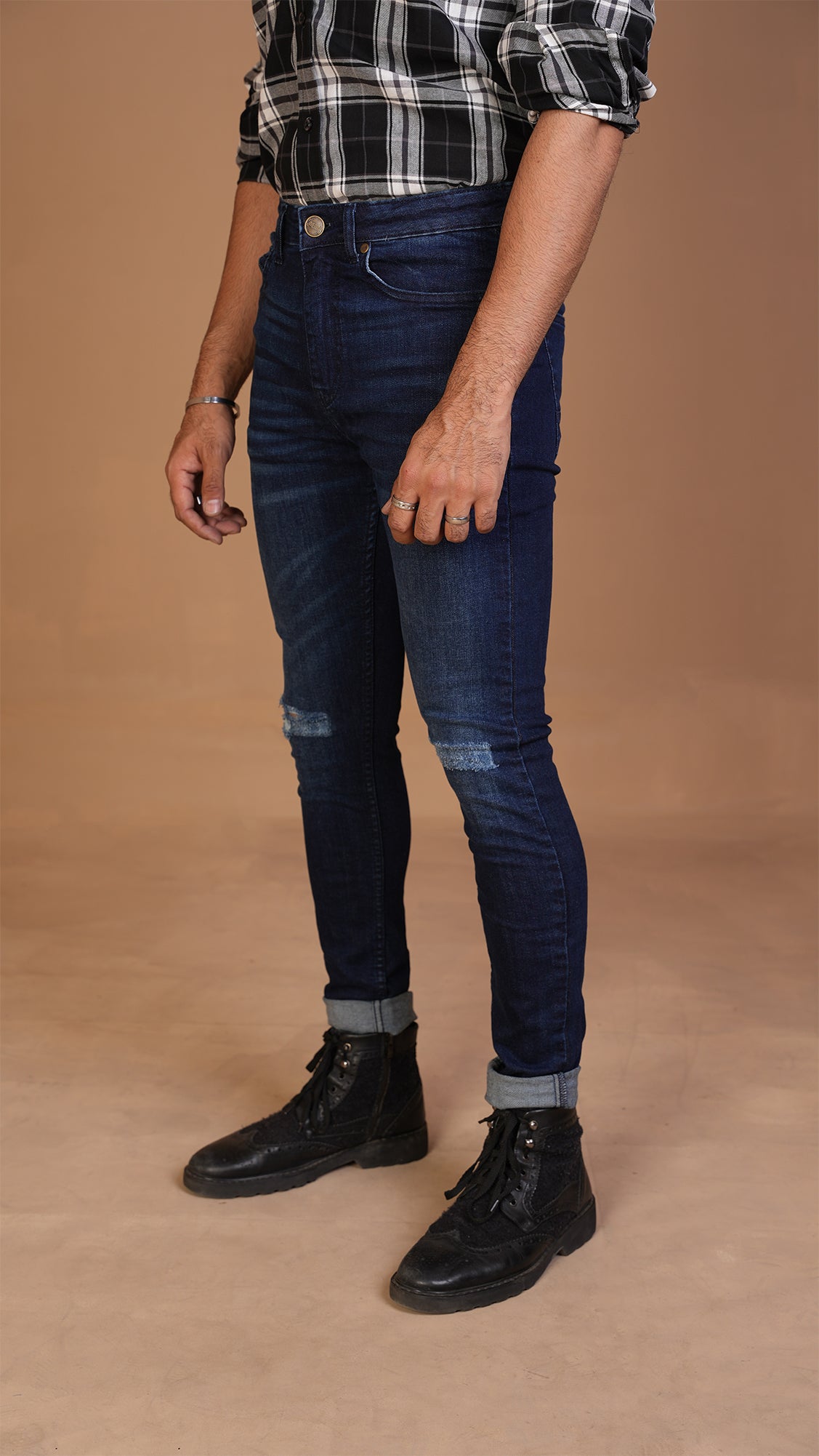 Dark Blue Skinny Fit Ripped Jeans