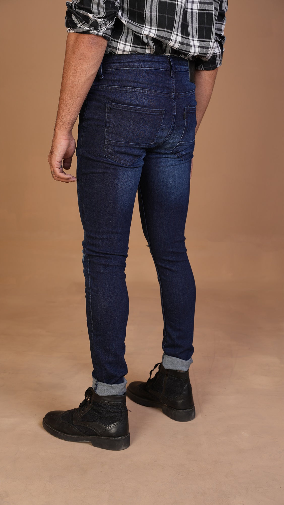 Dark Blue Skinny Fit Ripped Jeans