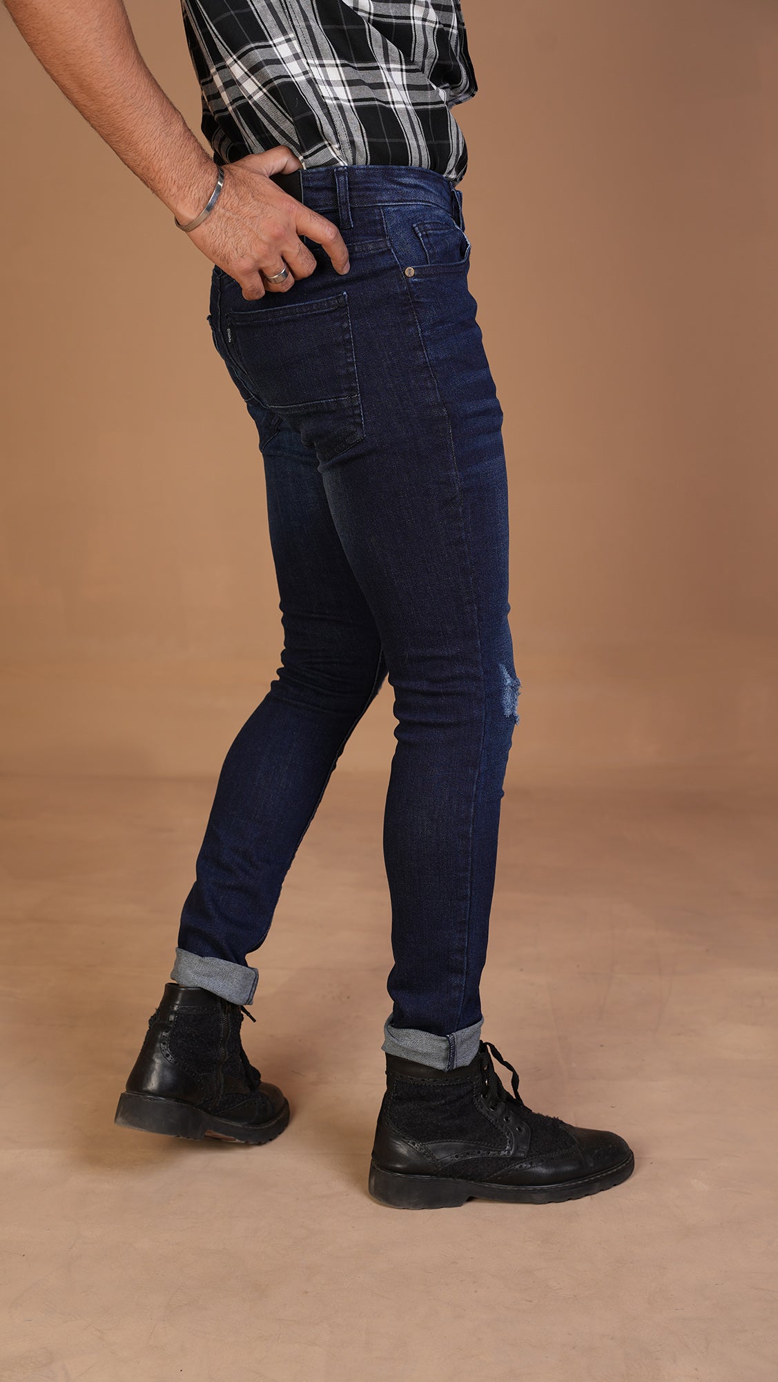 Dark Blue Skinny Fit Ripped Jeans