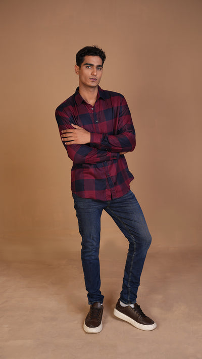 DIVINE RED & NAVY CHECKERED SHIRT