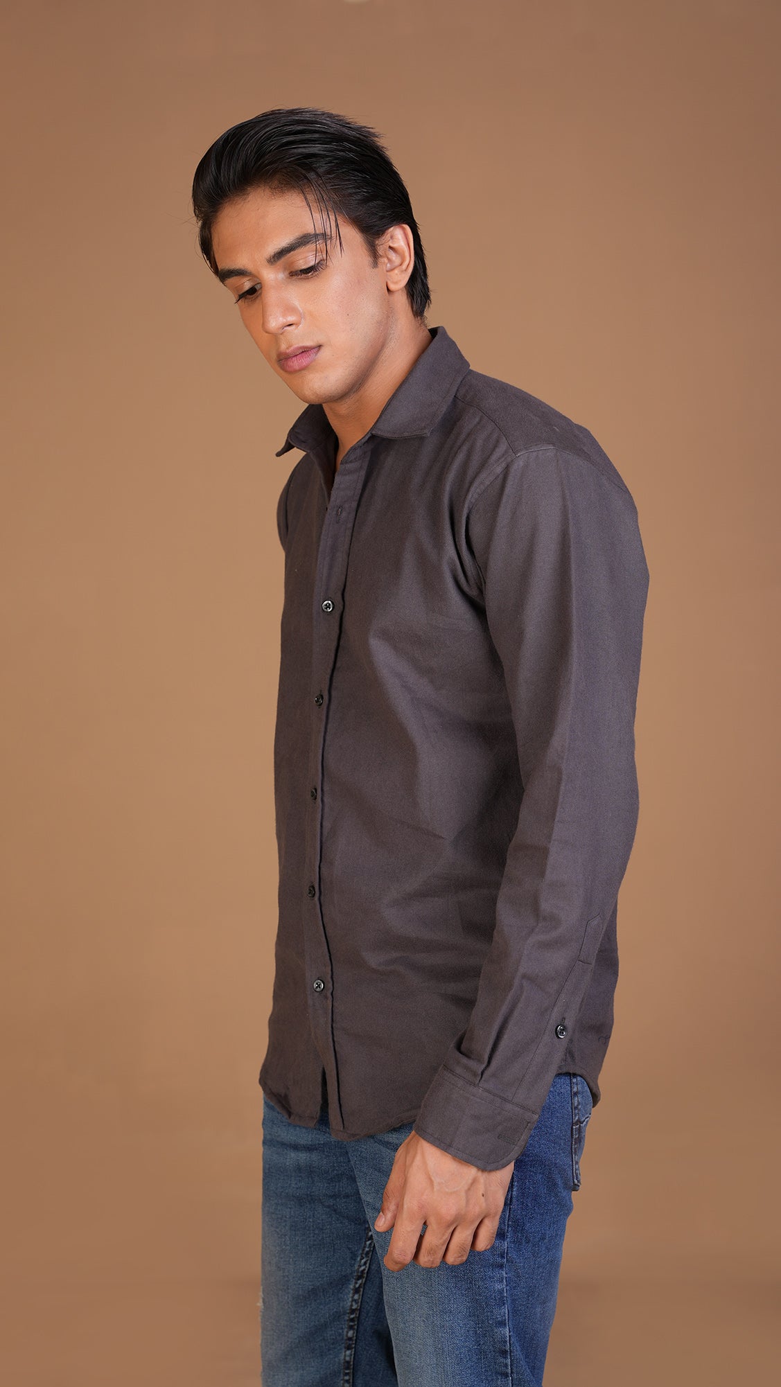 FLANNEL BASIC BLACK SHIRT