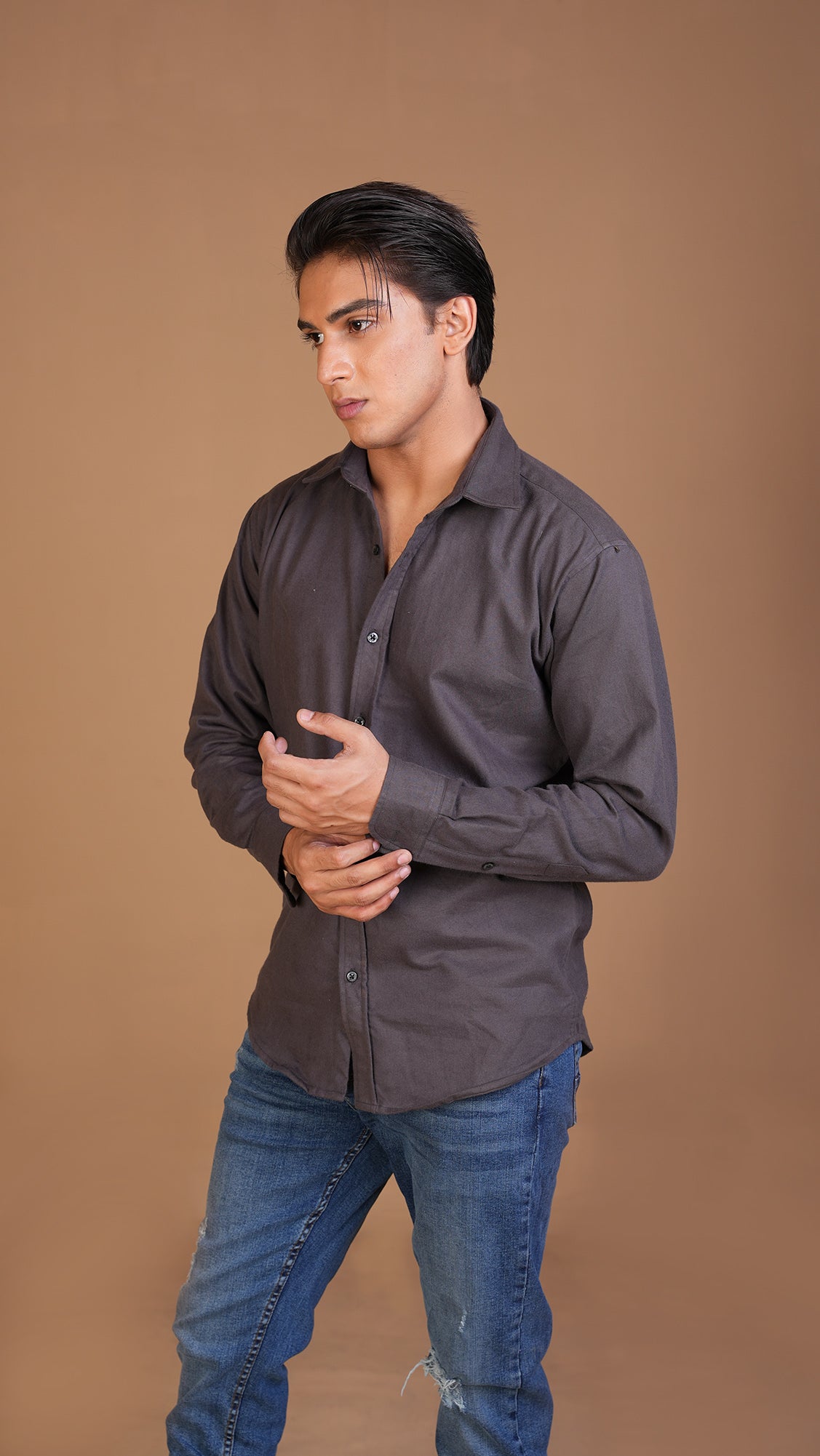 FLANNEL BASIC BLACK SHIRT