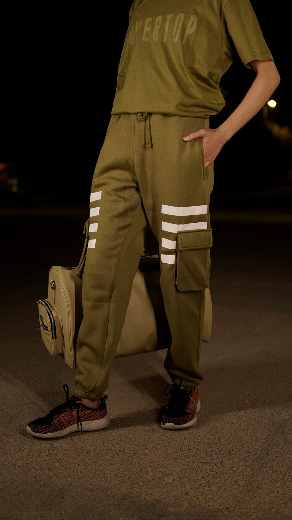 CARGO OLIVE OVERTOP PRINTED FLEECE TROUSER -W