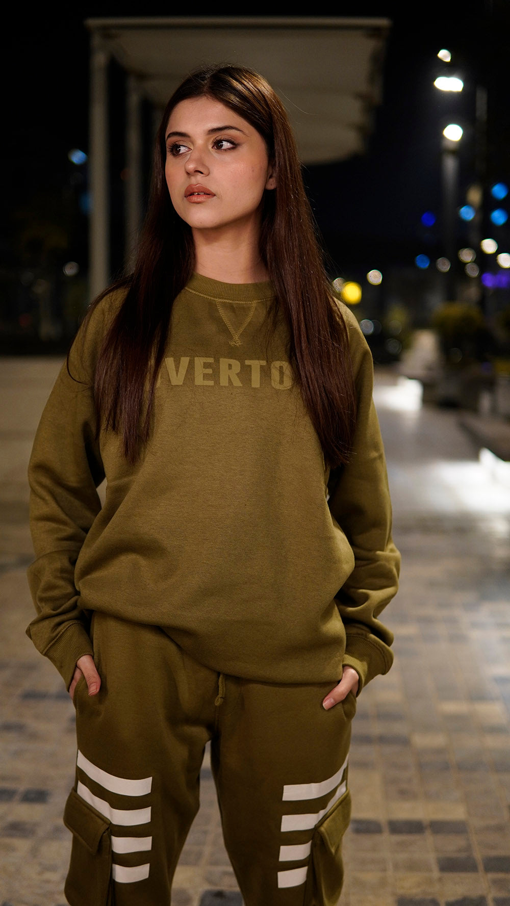 OLIVE OVERTOP BASIC PRINTED SWEATSHIRT -W