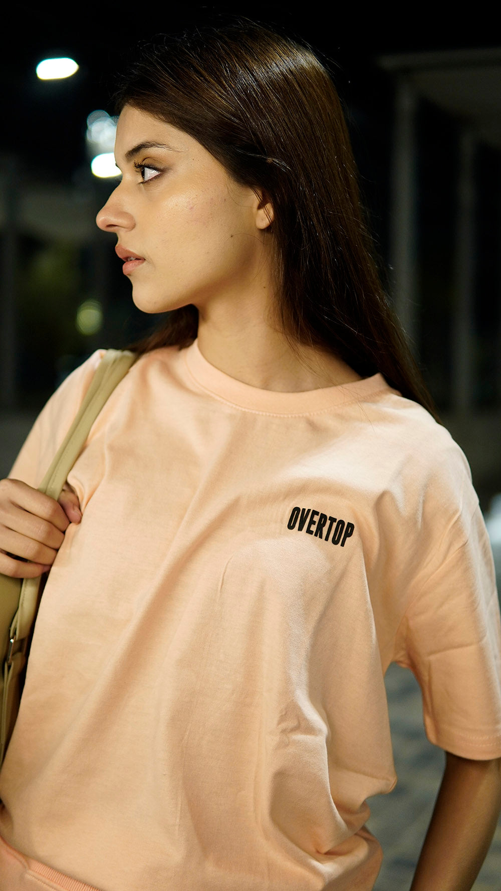 PEACH OVERTOP CAPTION GRAPHIC TEE -W