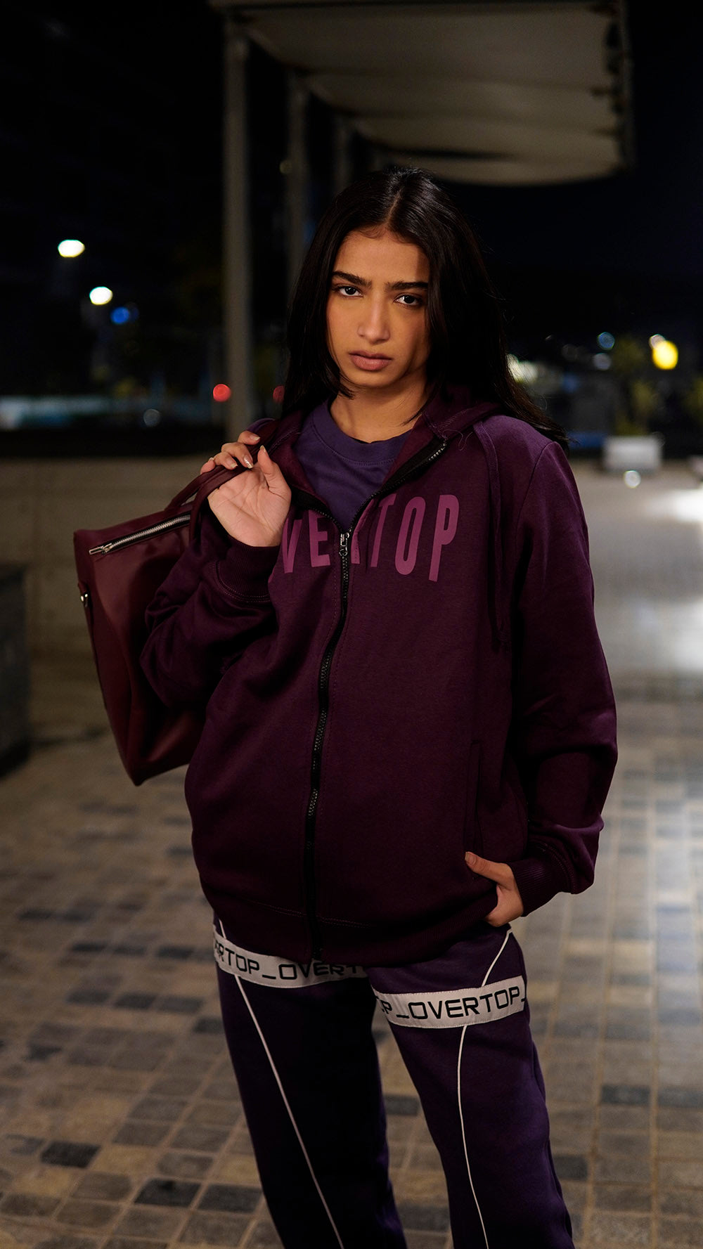 PURPLE OVERTOP PRINTED HOODIE -W