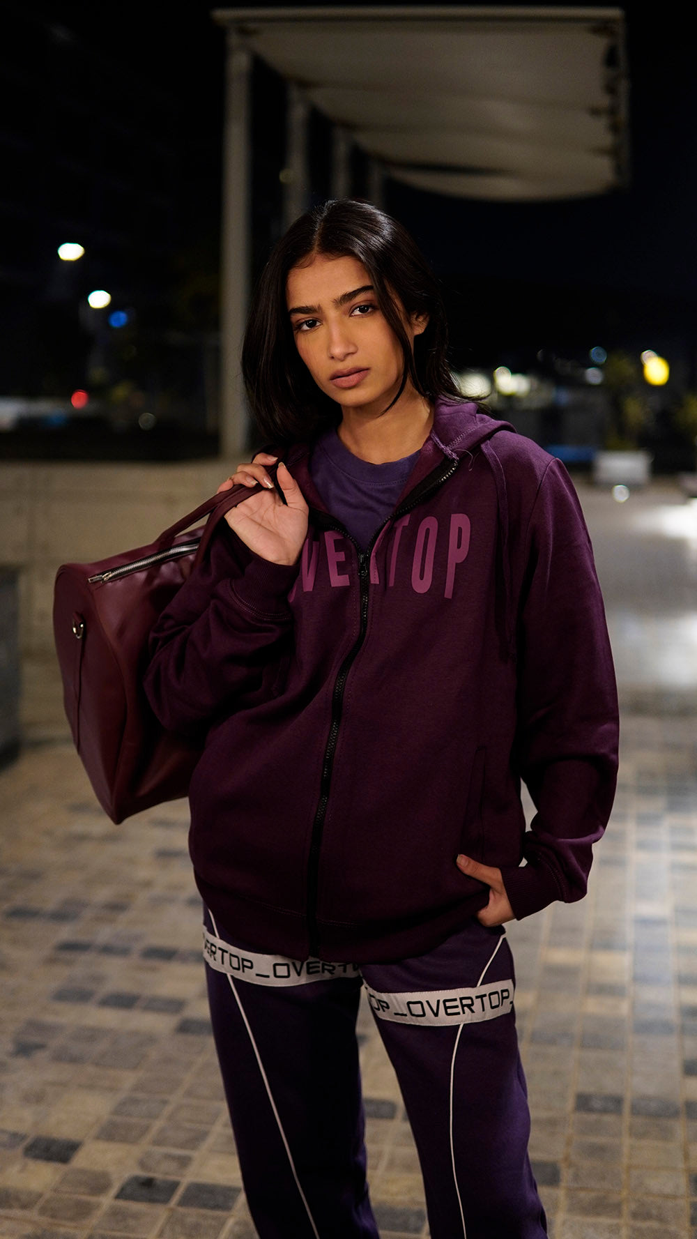 PURPLE OVERTOP PRINTED HOODIE -W