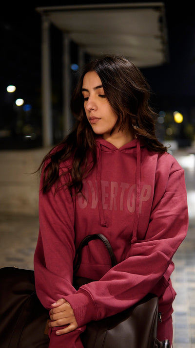 RED OVERTOP PRINTED HOODIE -W