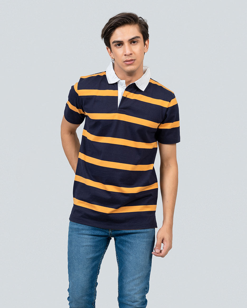 overtop stripe blue and yellow shirt