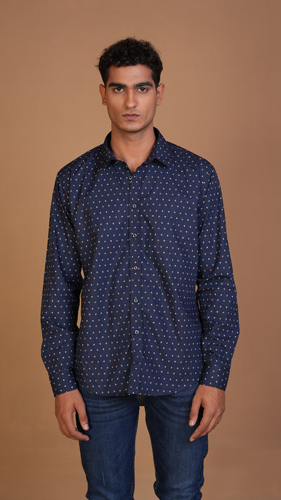 NAVY BLUE POLKA DOT SHIRT