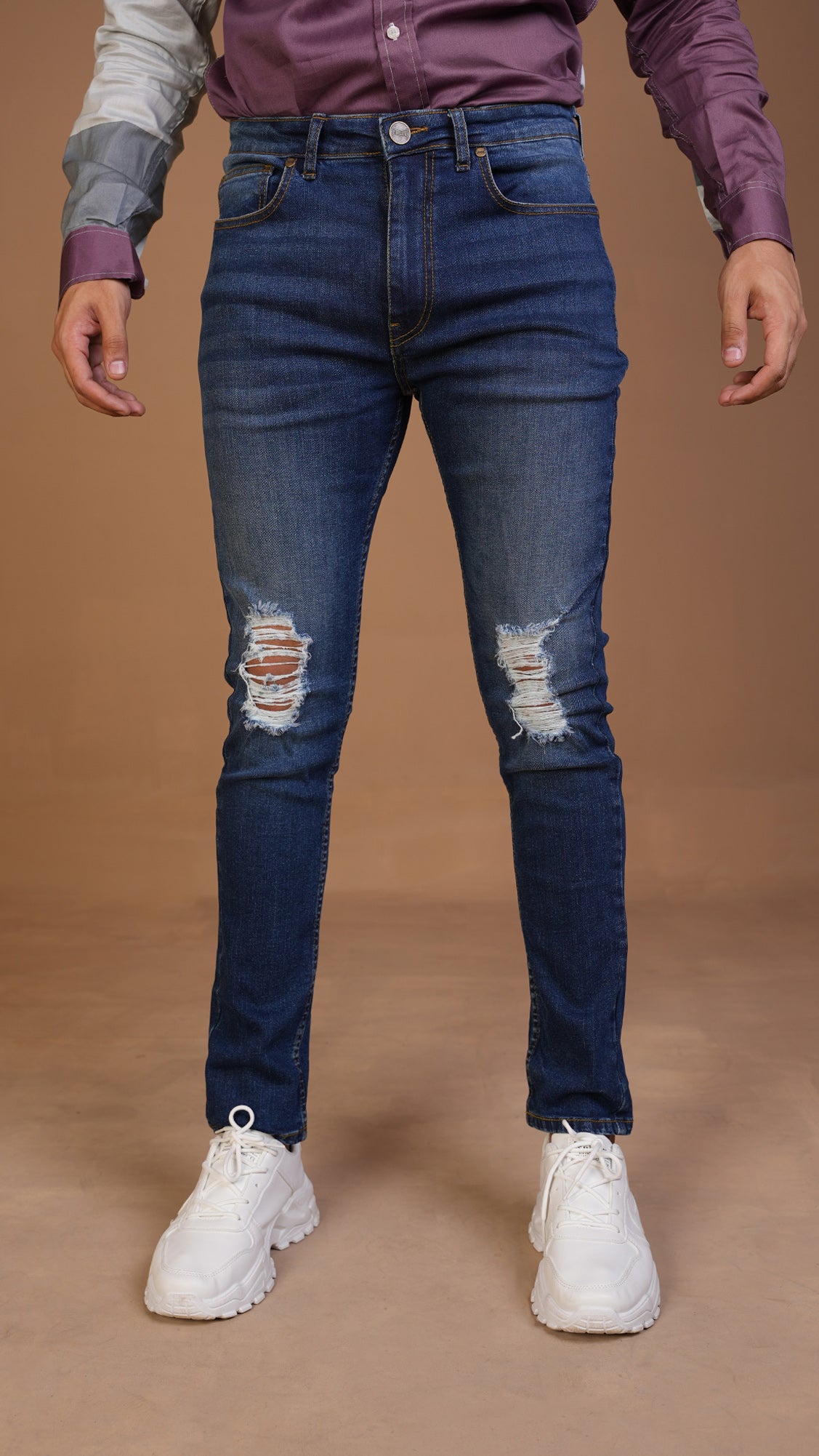 Blue Skinny Fit Ripped Jeans