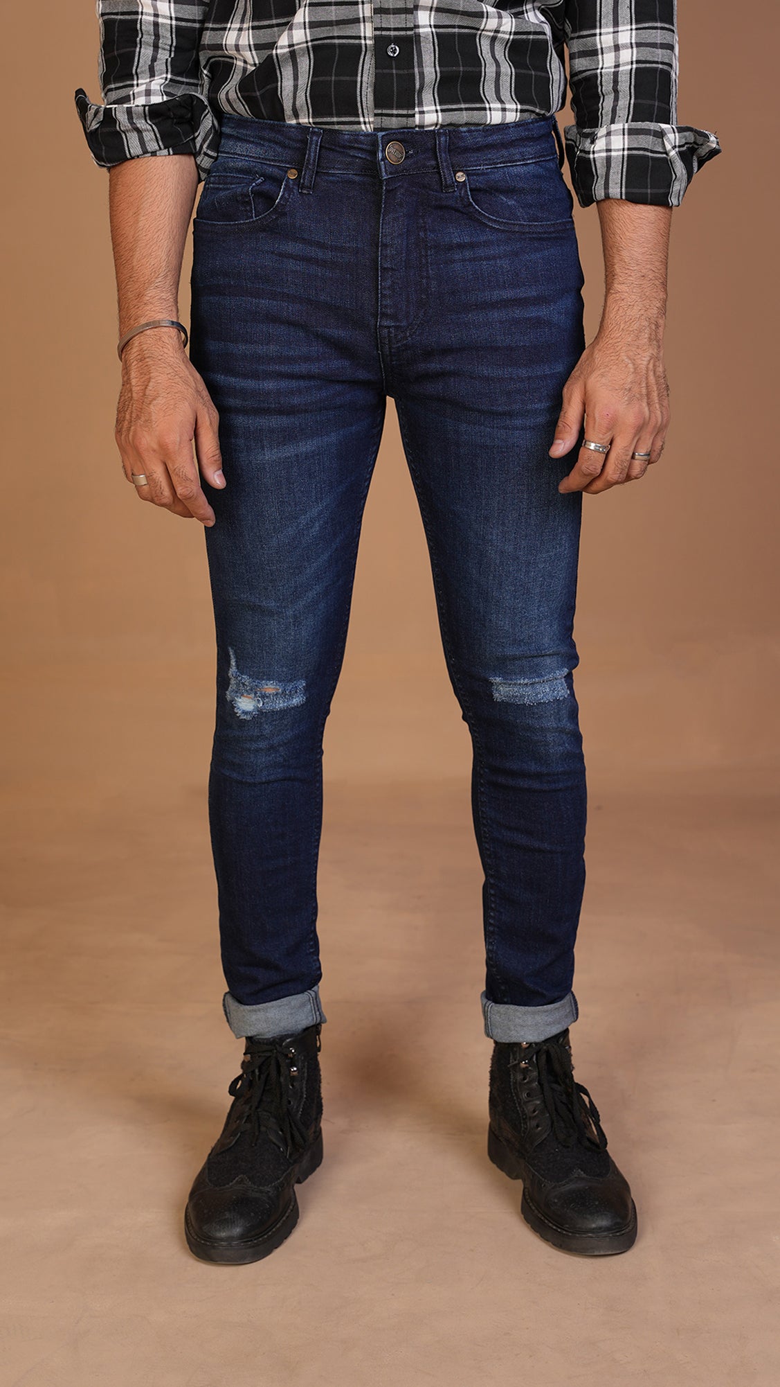 Dark Blue Skinny Fit Ripped Jeans